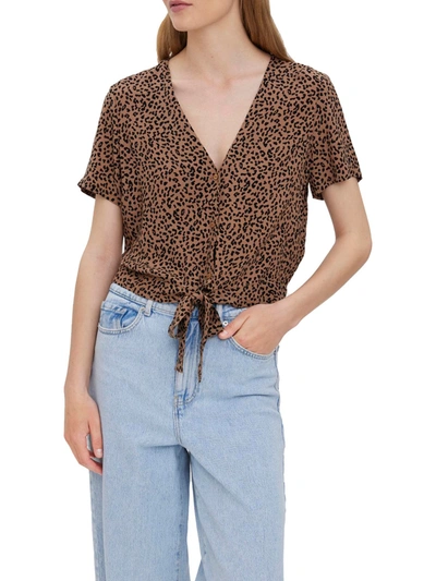 Shop Vero Moda Womens Front Tie Cropped Blouse In Brown