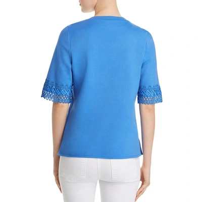 Shop Le Gali Elizabella Womens Crochet Trim Short Sleeves Pullover Top In Blue