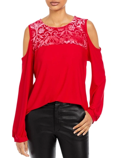 Shop Alison Andrews Womens Velvet Cold Shoulder Pullover Top In Red