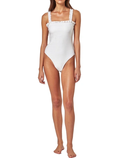 Shop Charlie Holiday Millie Womens Gingham Ruffled One-piece Swimsuit In White
