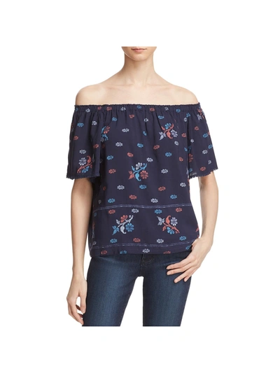 Shop Beltaine Chole Womens Printed Off-the-shoulder Blouse In Blue