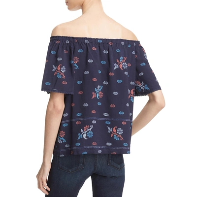 Shop Beltaine Chole Womens Printed Off-the-shoulder Blouse In Blue