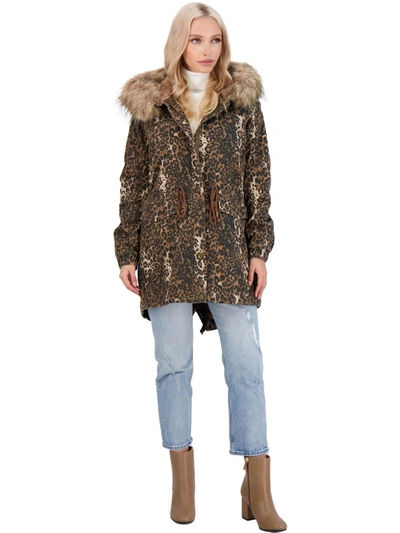 Shop Lucky Brand Womens Animal Print Parka Anorak Jacket In Brown