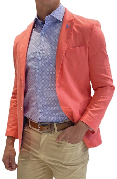 Shop Tailorbyrd Solid Two-button Linen Blend Sport Coat In Coral