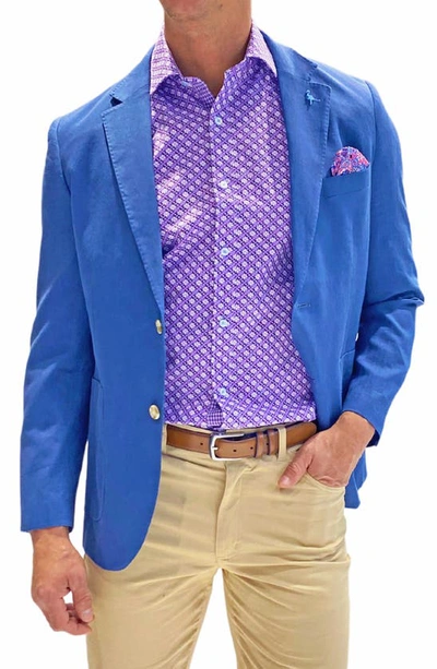 Shop Tailorbyrd Solid Two-button Linen Blend Sport Coat In Denim Blue