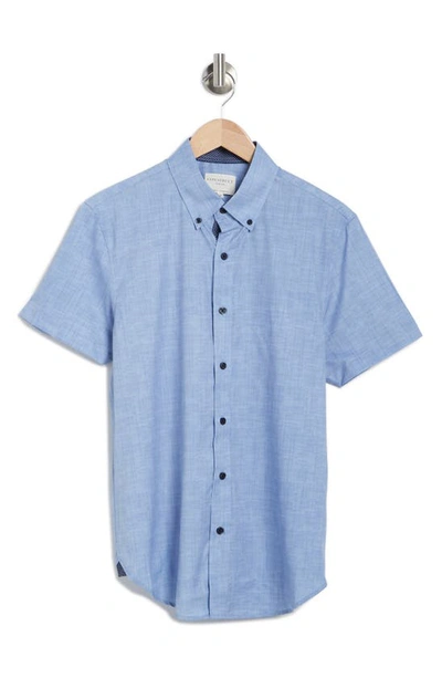 Shop Construct Slim Fit Four-way Stretch Performance Chambray Short Sleeve Button-down Shirt In Light Blue Chambray