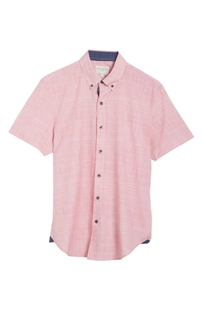 Shop Construct Slim Fit Four-way Stretch Performance Chambray Short Sleeve Button-down Shirt In Coral Chambray