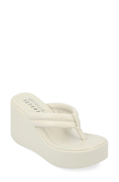 Shop Journee Collection Shareene Tru Comfort Platform Wedge Thong Sandal In Beige