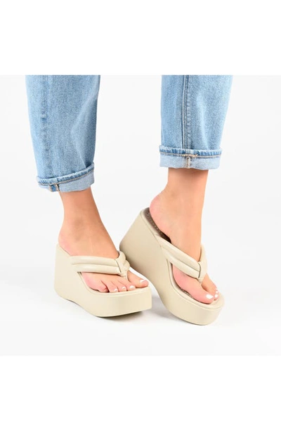 Shop Journee Collection Shareene Tru Comfort Platform Wedge Thong Sandal In Beige