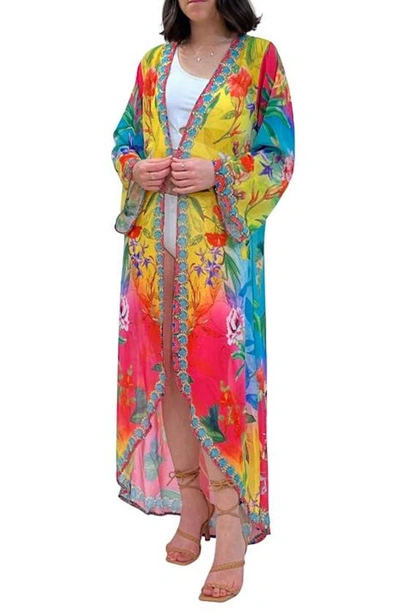 Ranee's Ranees Floral Ombré Long Duster In Ombre Yellow
