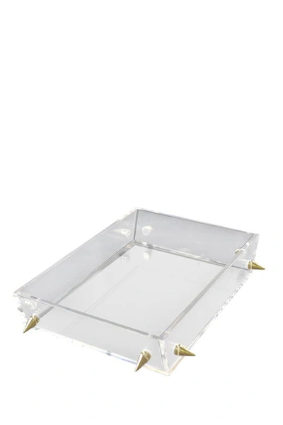 Shop R16 Home Gold Small Stud Lucite Tray In Clear/gold