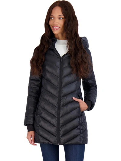 Shop Bcbgmaxazria Womens Metallic Fitted Puffer Jacket In Grey
