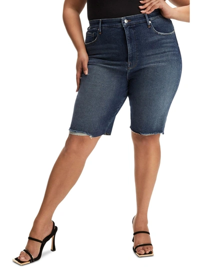 Shop Good American Bermuda Womens Raw Hem Mid Rise Denim Shorts In Grey