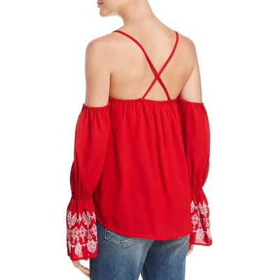 Shop Banjara Womens Embroidered Off-the-shoulders Pullover Top In Red