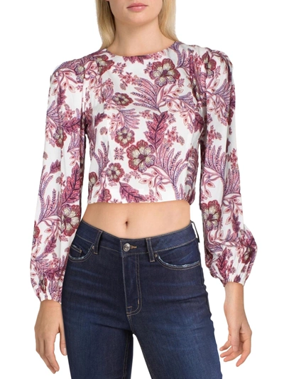 Shop Lini Womens Floral Back Zipper Crop Top In Purple