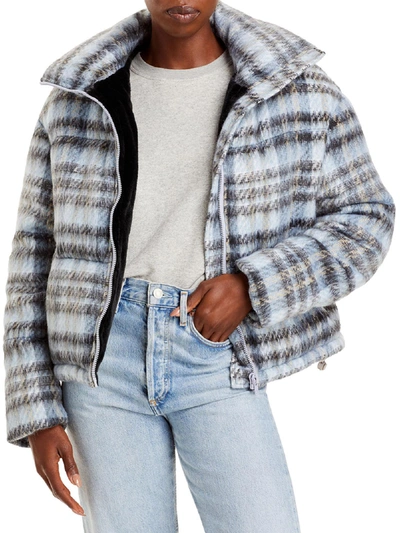 Shop Apparis Josh Womens Plaid Faux Fur Lined Quilted Coat In Blue