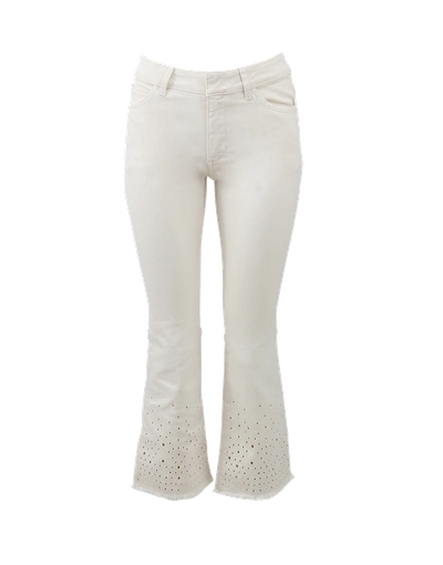 Shop Dorothee Schumacher Cropped Flare Embroidered Jean In Cream