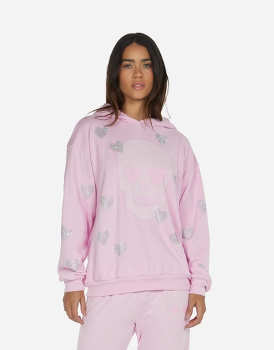 Lauren Moshi Harmony Crystal Pink Peace Love Skull In Peony Pink