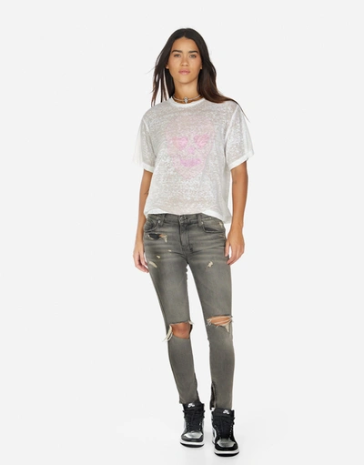 Lauren Moshi Linnea Pink Peace Love Skull In White Burnout