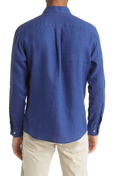 Shop Peter Millar Coastal Garment Dyed Linen Button-up Shirt In Atlantic Blue