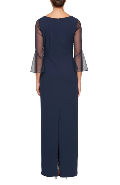 Shop Alex Evenings Rhinestone Yoke Column Gown In Navy/ Silver