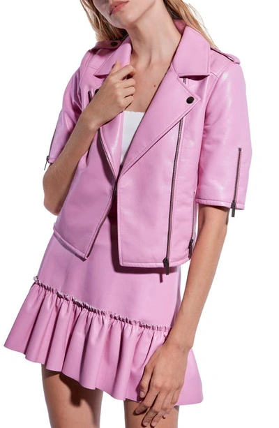Shop As By Df Clementine Recycled Leather Blend Moto Jacket In Paris Pink