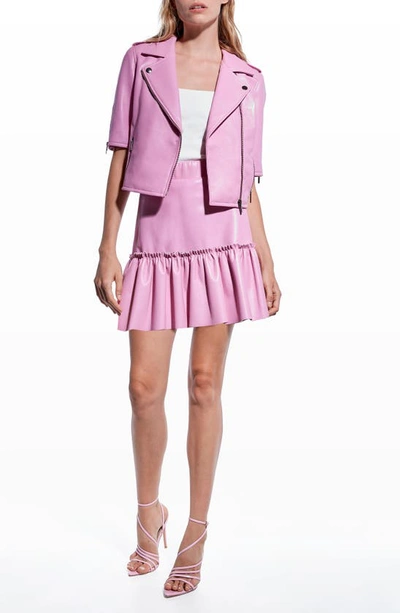 Shop As By Df Clementine Recycled Leather Blend Moto Jacket In Paris Pink