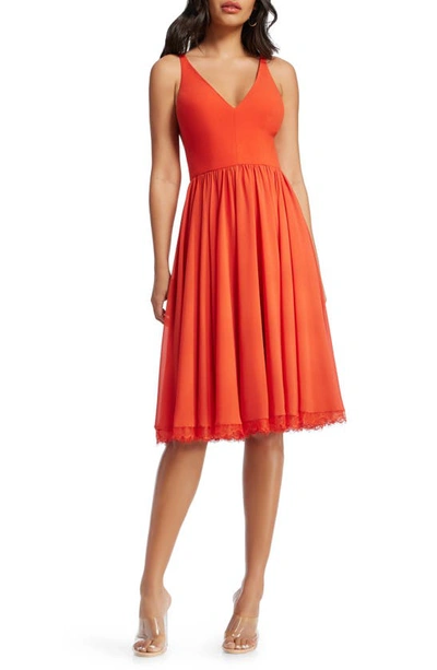 Shop Dress The Population Alicia Mixed Media Midi Dress In Poppy