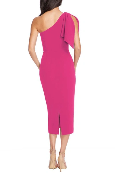 Shop Dress The Population Tiffany One-shoulder Midi Dress In Bright Fuchsia