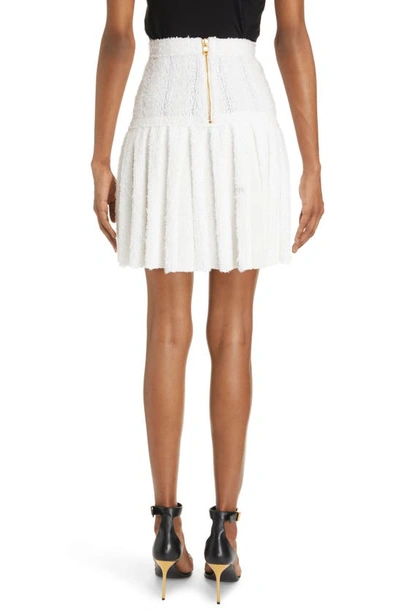 Shop Balmain Six-button Pleated Tweed Knit Skirt In White