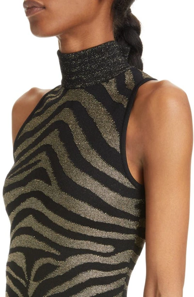 Shop Balmain Metallic Zebra Print Body-con Minidress In Black/ Gold