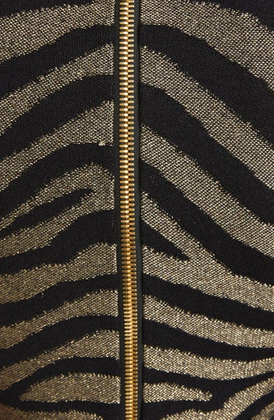 Shop Balmain Metallic Zebra Print Body-con Minidress In Black/ Gold