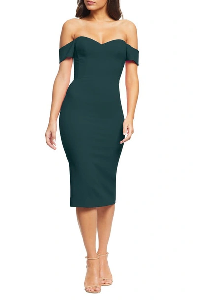 Shop Dress The Population Bailey Off The Shoulder Body-con Dress In Pine