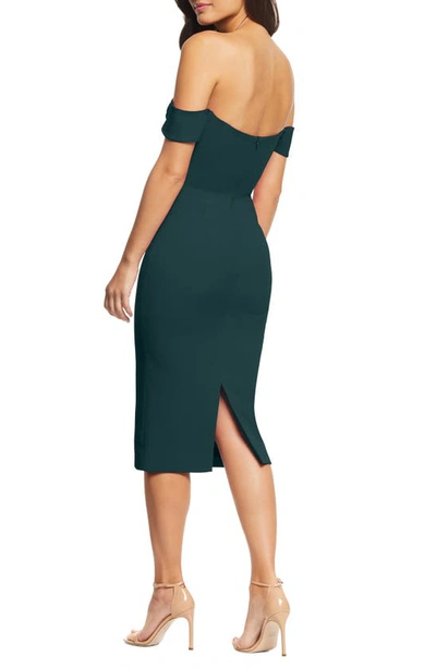 Shop Dress The Population Bailey Off The Shoulder Body-con Dress In Pine