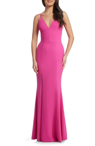 Shop Dress The Population Iris Slit Crepe Gown In Bright Fuchsia