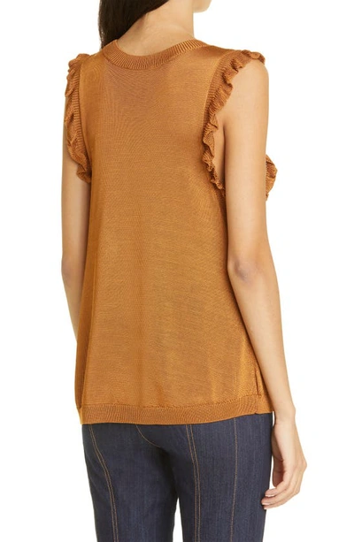 Shop Cinq À Sept Ruffle Edge Sleeveless Sweater In Pecan