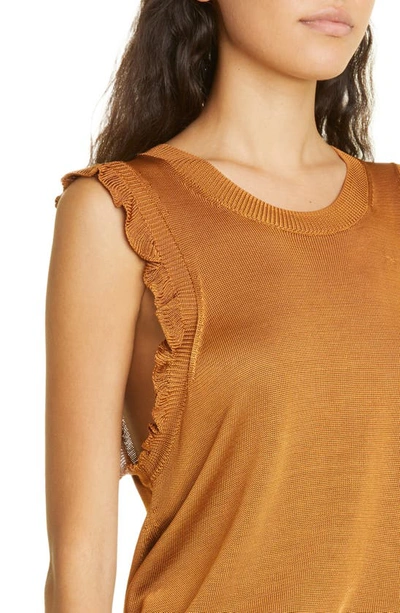 Shop Cinq À Sept Ruffle Edge Sleeveless Sweater In Pecan