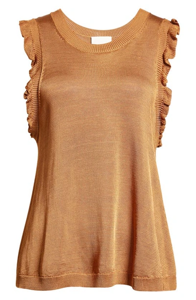 Shop Cinq À Sept Ruffle Edge Sleeveless Sweater In Pecan