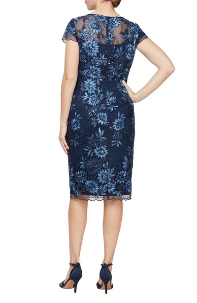 Shop Alex Evenings Embroidered Sheath Dress In Navy