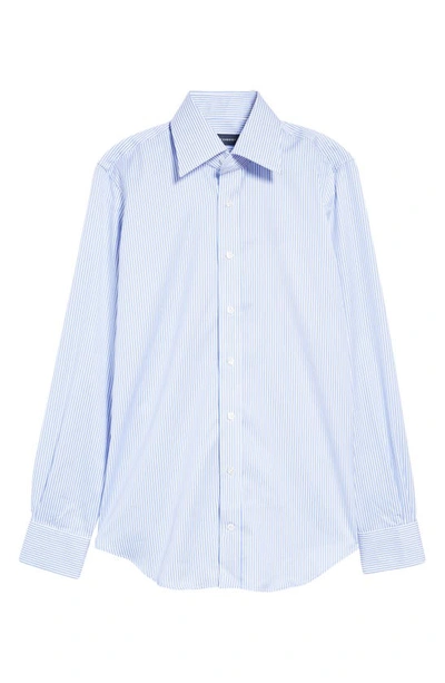 Shop Thom Sweeney Bengal Stripe Cotton Poplin Button-up Shirt In White/ Navy Stripe