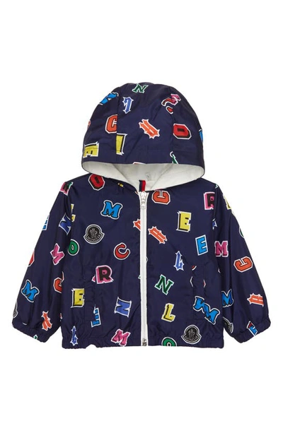 Shop Moncler Kids' Carlin Logo Print Hooded Jacket In Navy Multi