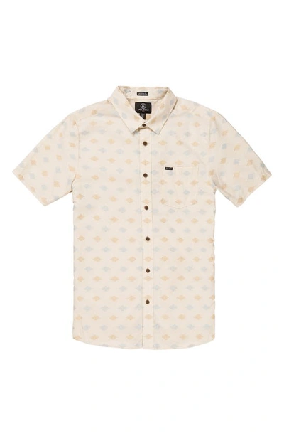 Shop Volcom Stackstone Print Short Sleeve Button-up Shirt In Whitecap Grey