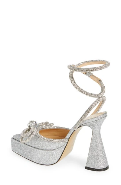 Mach&mach Double Bow Glittered Platform Pumps In Silver Glitter