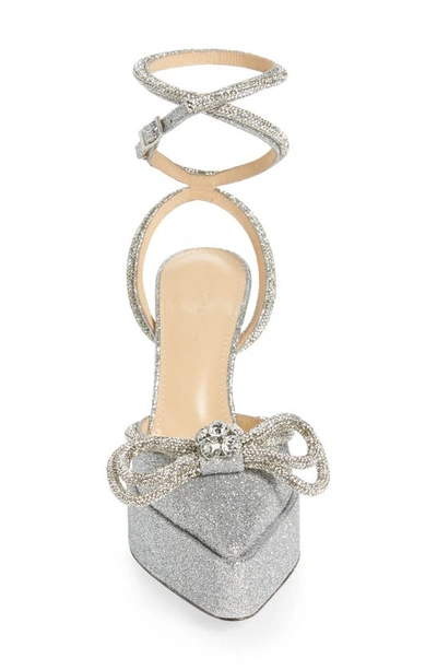 Mach&mach Double Bow Glittered Platform Pumps In Silver Glitter