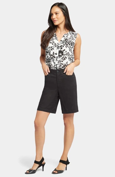 Shop Nydj Linen Blend Bermuda Shorts In Black