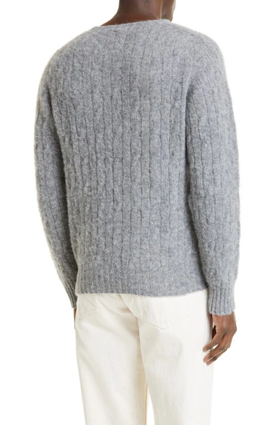 Shop Drake's Shetland Cable Knit Wool Crewneck Sweater In Grey
