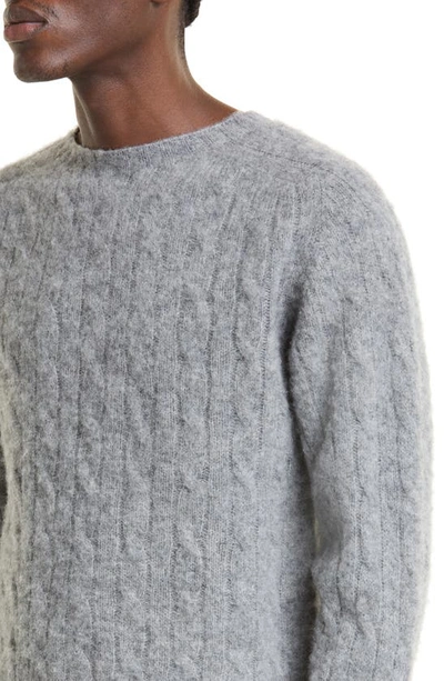 Shop Drake's Shetland Cable Knit Wool Crewneck Sweater In Grey