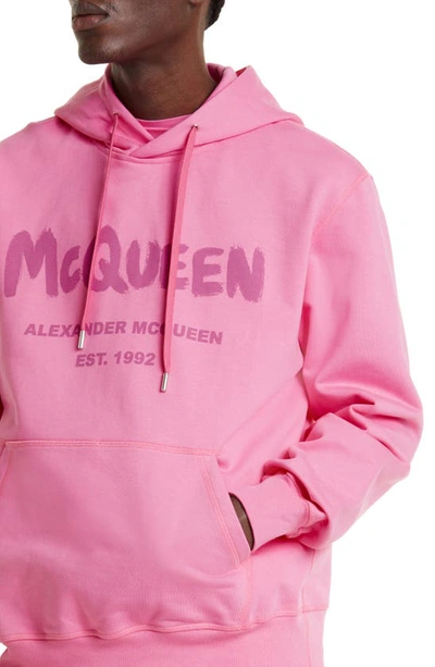 Shop Alexander Mcqueen Graffiti Logo Cotton Hoodie In Sugar Pink