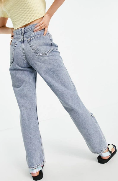 Shop Topshop Double Ripped Knee Nonstretch Dad Jeans In Mid Denim