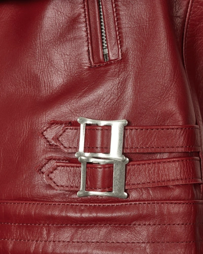 Shop Undercover Leather Rider Jacket Bordeaux In Red